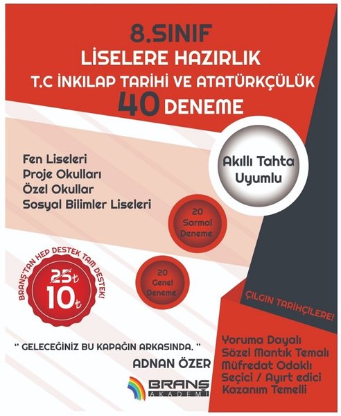 2019 Lgs 8. Sınıf T. C. İnkılap Tarihi Ve Atatürkçülük 40 Deneme kitabı